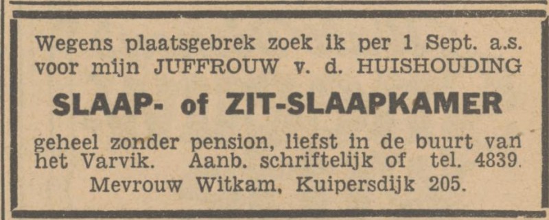 Kuipersdijk 205 Mevr. Witkam advertentie Tubantia 29-7-1948.jpg