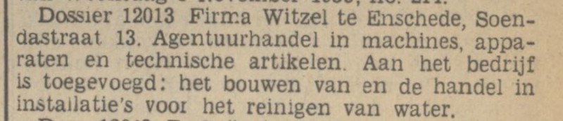Soendastraat 13 Firma Witzel Agentuurhandel in machines advertentie Tubantia 4-12-1939.jpg