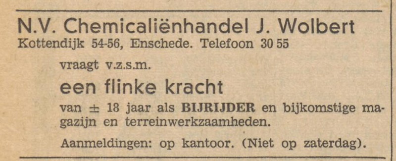 Kottendijk 54-56 J. Wolbert Chemicaliënhandel N.V. advertentie Tubantia 30-10-1964.jpg