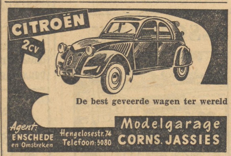 Hengelosestraat 74 Modelgarage Corns. Jassies advertentie Tubantia 31-7-1954.jpg