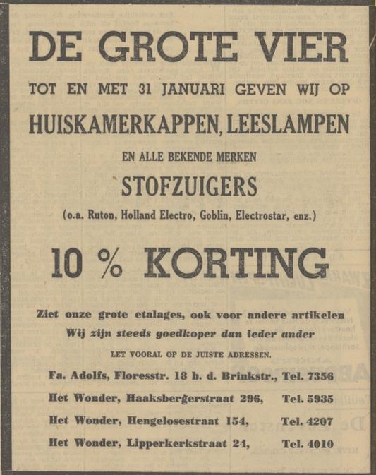 Lipperkerkstraat 24 Het Wonder advertentie Tubantia 17-1-1951.jpg