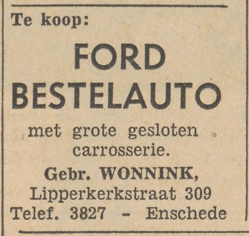 Lipperkerkstraat 309 Gebr. Wonnink advertentie Tubantia 17-3-1955.jpg