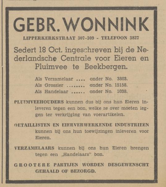 Lipperkerkstraat 309 Gebr. Wonnink advertentie Tubantia 4-11-1940.jpg