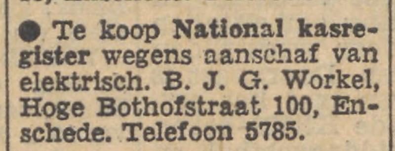 Hoge Bothofstraat 100 B.J.G. Workel advertentie Tubantia 5-4-1958.jpg
