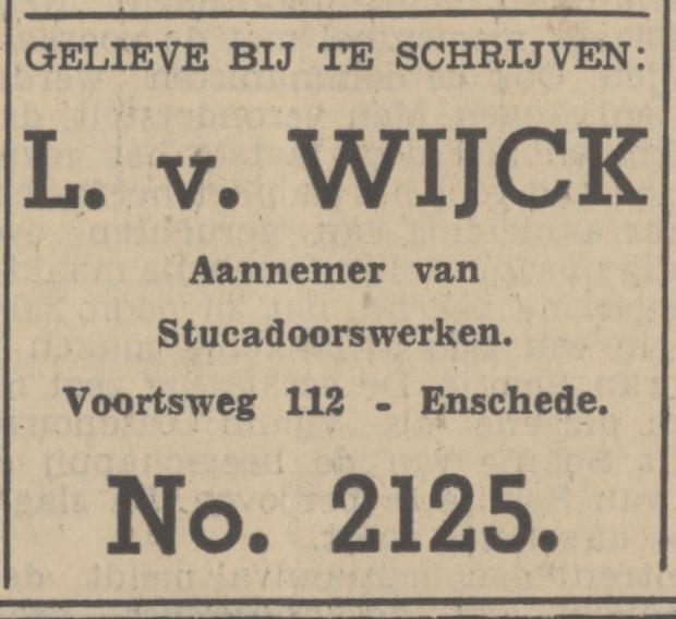 Voortsweg 112 L. van Wijck Aannemer van stucadoorswerkenadvertentie Tubantia 17-3-1938.jpg