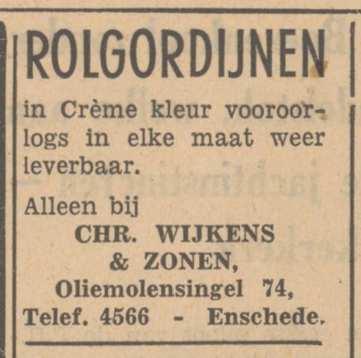 Oliemolensingel 74 Chr. Wijkens & Zonen advertentie Tubantia 14-1-1949.jpg
