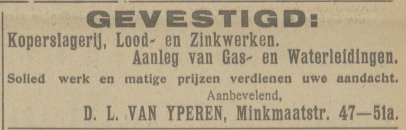 Minkmaatstraat 47-51a D.L. van Yperen Koperslagerij Lood- en zinkwerken advertentie Tubantia 20-12-1922.jpg