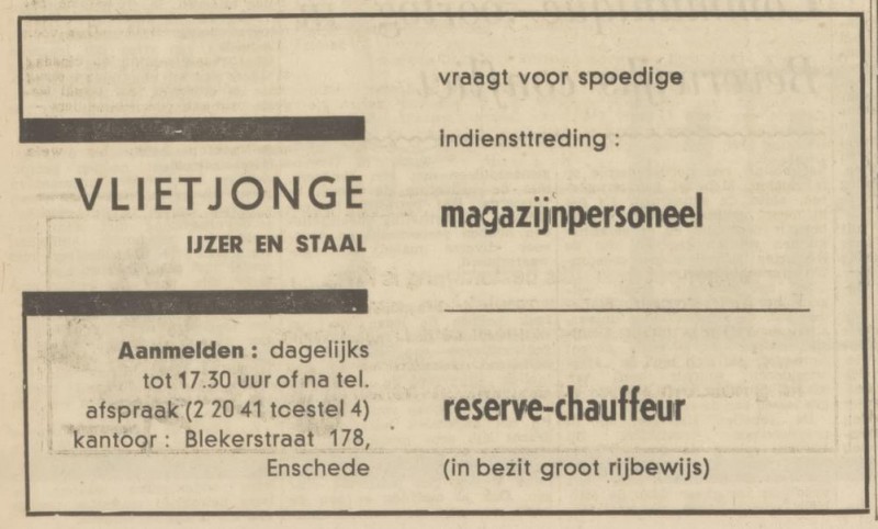 Blekerstraat 178 Vlietjonge ijzer en staal advertentie Tubantia 19-11-1969.jpg