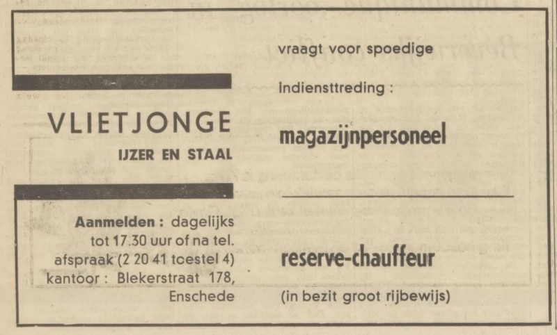 Blekerstraat 178 Vlietjonge ijzer en staal advertentie Tubantia 19-11-1969.jpg