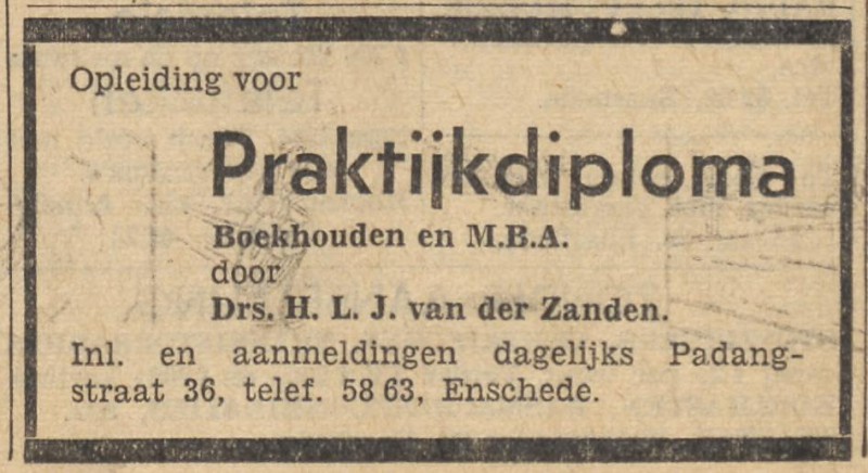 Padangstraat 36 Drs. H.L.J. van der Zanden advertentie Tubantia 16-8-1964.jpg