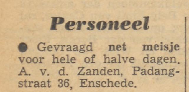 Padangstraat 36 A. van der Zanden advertentie Tubantia 26-8-1954.jpg