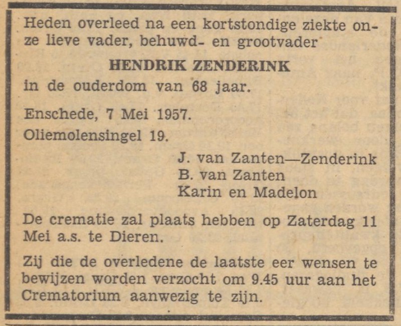 Oliemolensingel 19 B. van Zanten advertentie Tubantia 8-5-1952.jpg