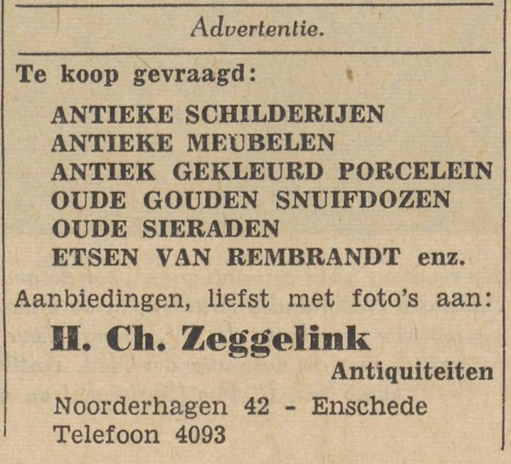 Noorderhagen 42 H.Ch. Zeggelink Antiquiteiten advertentie Tubantia 22-5-1954.jpg