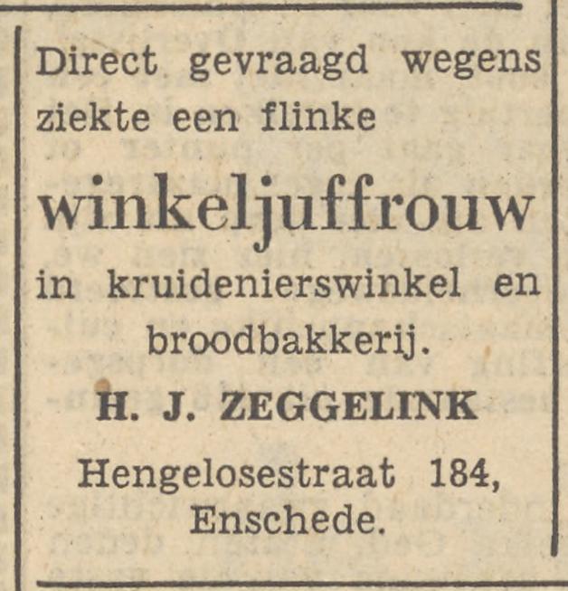 Hengelosestraat 184 H.J. Zeggelink broodbakkerij advertentie Tubantia 23-5-1952.jpg