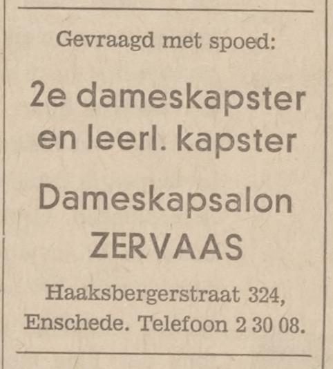 Haaksbergerstraat 324 Dameskapsalon Zervaas advertentie Tubantia 22-11-1966.jpg