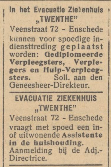 Veenstraat 72 ziekenhuis Twenthe advertentie Het Parool 7-6-1945.jpg