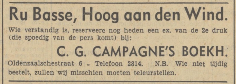 Oldenzaalsestraat 6 C.G. Campagne's Boekhandel advertentie Tubantia 21-2-1939.jpg