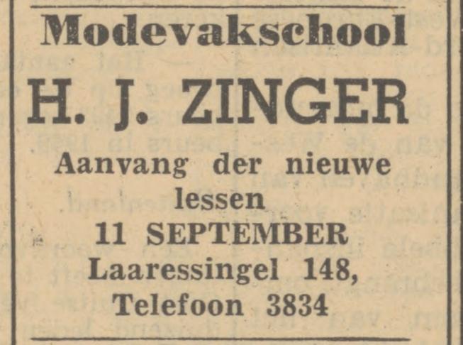 Laaressingel 148 H.J. Zinder modevakschool advertentie Tubantia 6-9-1950.jpg