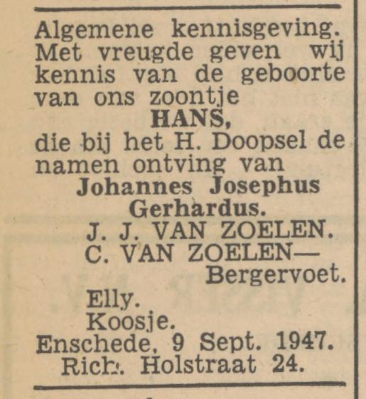 Richard Holstraat 24 J.J. van Zoelen advertentie Tubantia 11-9-1947.jpg