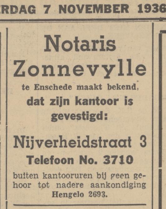 Nijverheidstraat 3 Notaris Zonnevylle advertentie Tubantia 7-11-1936.jpg