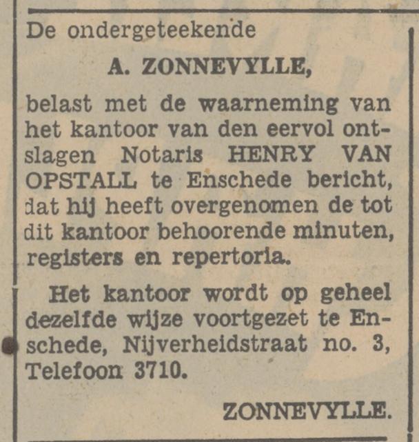 Nijverheidstraat 3 A. Zonnevylle Notaris advertentie Tubantia 23-4-1936.jpg