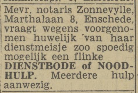 Marthalaan 8 Mevr. notaris Zonnevylle advertentie Tubantia 7-8-1943.jpg