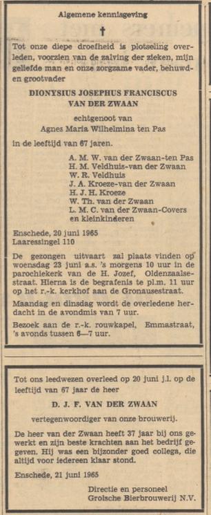 Laaressingel 110 D,J,F. van der Zwaan overlijdensadvertentie Tubantia 21-6-1965.jpg