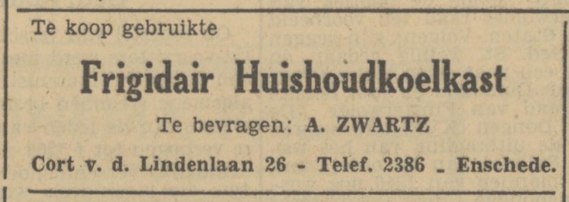 Cort van der Lindenlaan 26 A. Zwartz advertentie Tubantia 11-1-1951.jpg