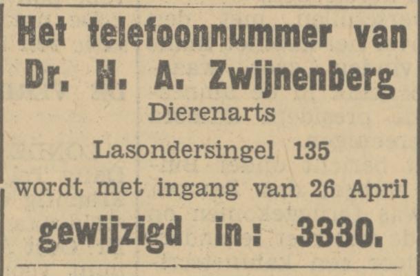Lasondersingel 135 Dr. H.A. Zwijnenberg dierenarts advertentie Tubantia 25-4-1934.jpg