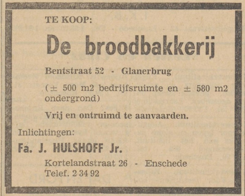 Bentstraat 52 Broodbakkerij advertentie Tubantia 20-11-1965.jpg