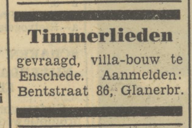 Bentstraat 86 Glanerbrug aannemersbedrijf advertentie Tubantia 23-5-1950.jpg