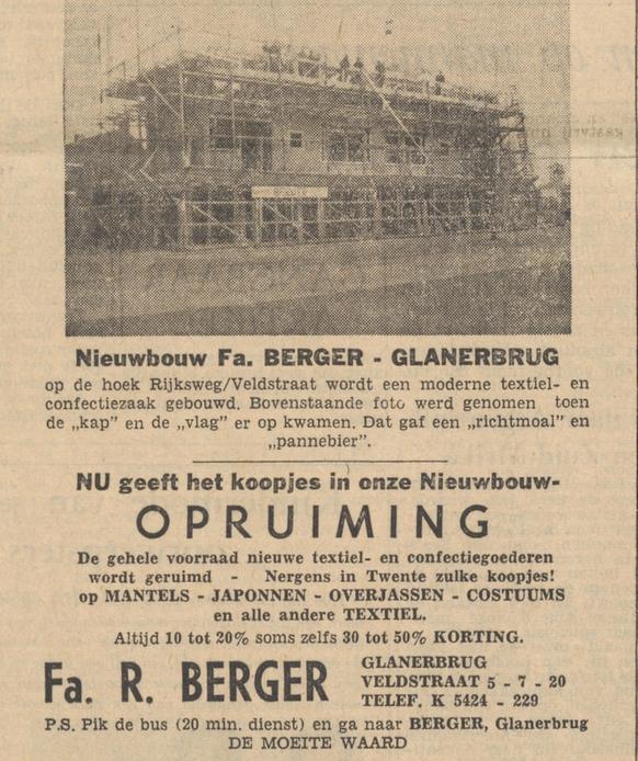 Veldstraat 5-7 Fa. R. Berger advertentie Tubantia 7-12-1957.jpg