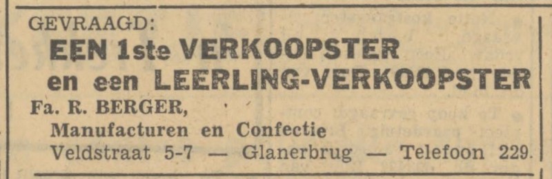 Veldstraat 5-7 Fa. R. Berger advertentie Tubantia 26-11-1949.jpg