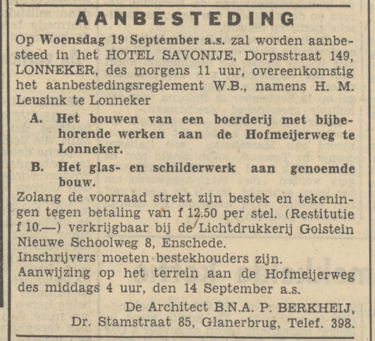 Dr. Stamstraat 85 P. Berkhey architect. advertentie Tubantia 29-8-1951.jpg