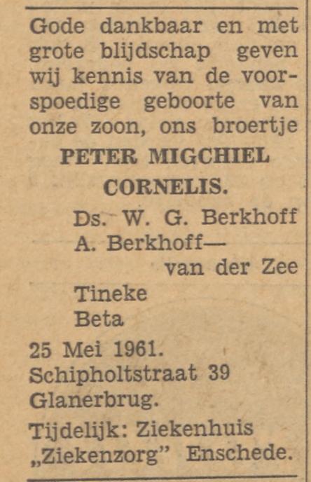 Schipholtstraat 39 Ds. W.G. Berkhoff advertentie Tubantia 26-5-1961.jpg