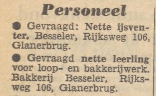 Rijksweg 106 Glanerbrug Bakkerij Besseler advertentie Tubantia 31-5-1958.jpg