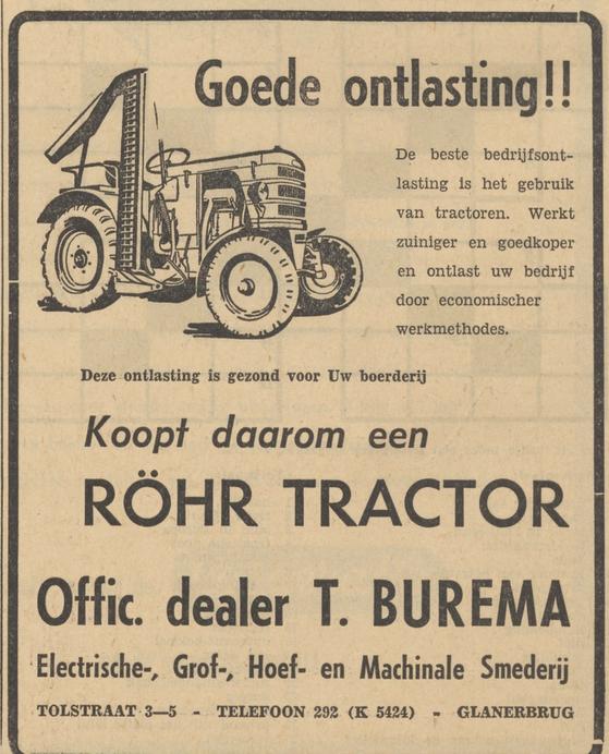 Tolstraat 3-5 Glanerbrug smederij T. Burema advertentie Tubantia 30-1954.jpg