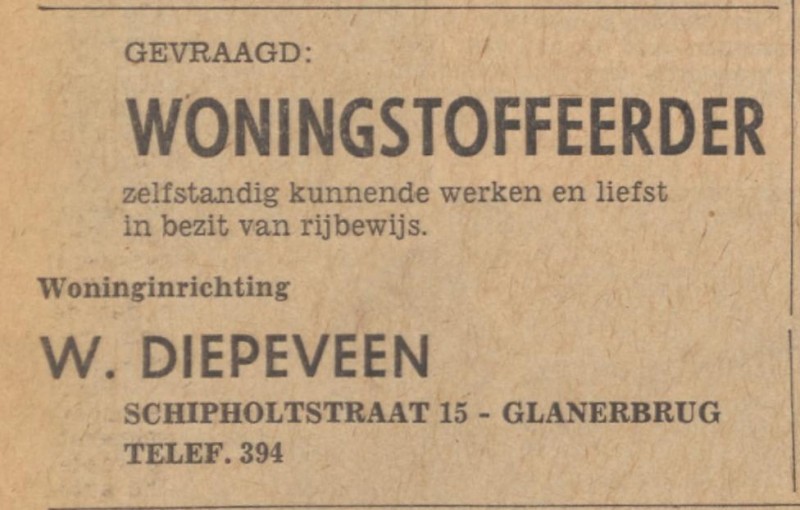 Schipholtstraat 15 W. Diepeveen advertentie Tubantia 18-6-1965.jpg