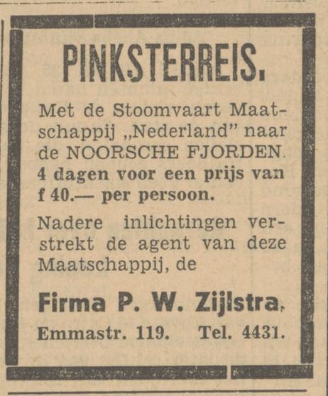 Emmastraat 119 Stoomvaart Maatschappij Nederland Firma P.W. Zijlstra advertentie Tubantia 25-4-1936.jpg