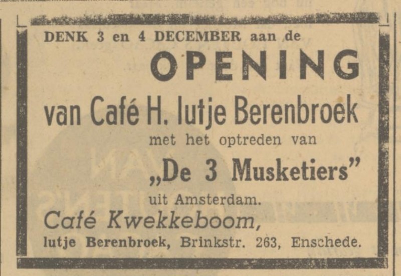 Brinkstraat 263 cafe Lutje Berenbroek advertentie Tubantia 1-12-1949.jpg