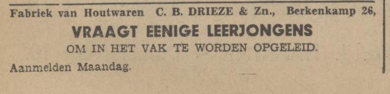 Berkenkamp 26 C.B. Drieze & Zn. Fabriek van Houtwaren advertentie Tubantia 17-5-1941.jpg