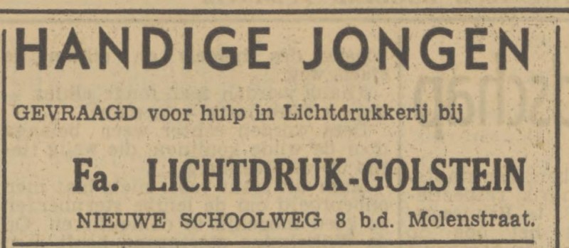 Nieuwe Schoolweg 8 Fa. Lichtdruk Golstein advertentie Tubantia 28-2-1951.jpg