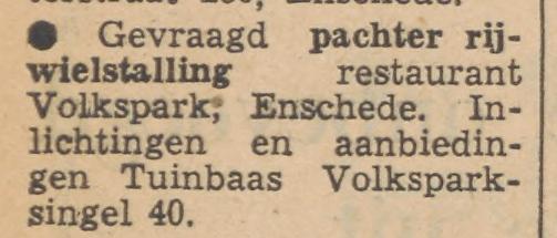 Volksparksingel 40 tuinbaas Volkspark advertentie Tubantia 4-5-1956.jpg