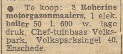 Volksparksingel 40 chef tuinbaas Volkspark advertentie Tubantia 31-3-1960.jpg
