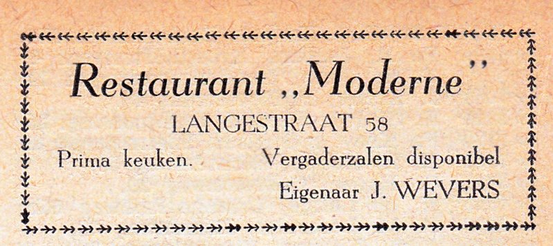 Langestraat 58 Restaurant Moderne eigenaar J. Wevers advertentie.jpg
