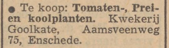 Aamsveenweg 75 kwekerij Goolkate advertentie Tubantia 10-6-1953.jpg