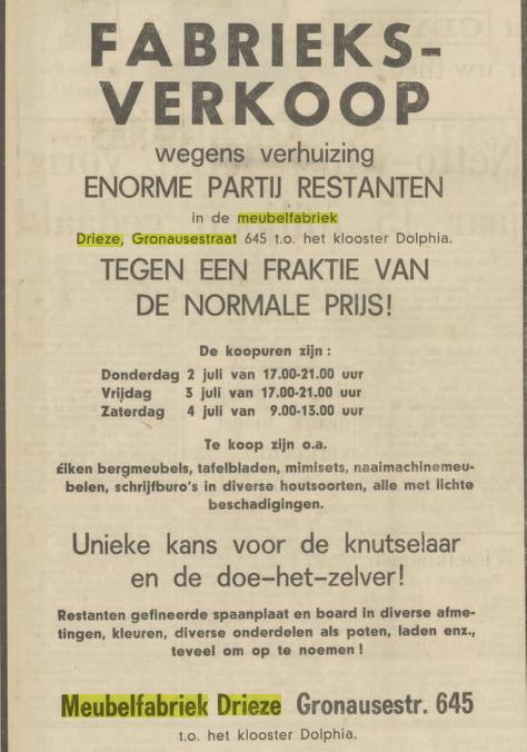 Gronausestraat 645 t.o. klooster Dolphia advertentie Tubantia 2-7-1970.jpg