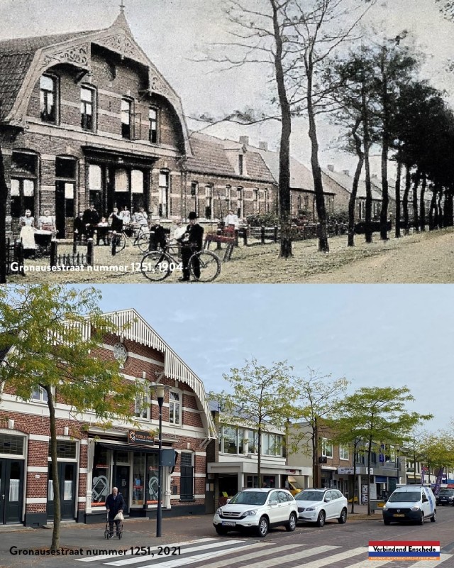 Gronausestraat 1251 vroeger Rijksweg 78 Glanerbrug 1904 en 2021.jpg
