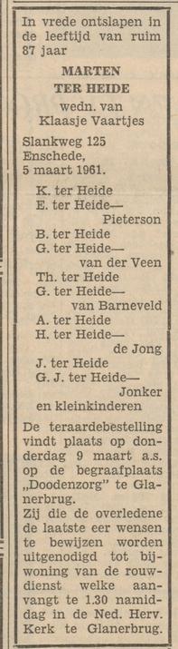 Slankweg 125 M. ter Heide overlijdensadvertentie Tubantia 6-3-1961.jpg