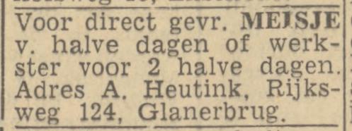 Rijksweg 124 Glanerbrug A. Heutink advertentie Twentsch nieuwsblad 21-1-1944.jpg